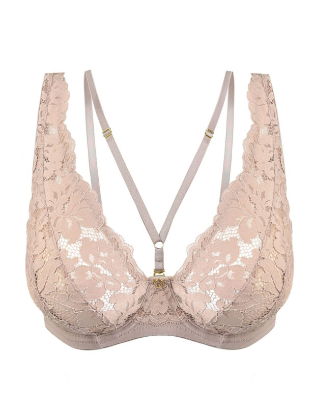Plunge-Bralette mit Harness-Detail Mediolano Jasmin – Warmes Mokka