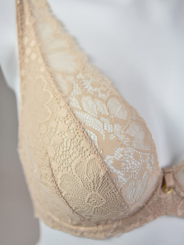 Plunge-Bralette mit Spitze und Halt Mediolano Julia 19185 – Pudriges Beige