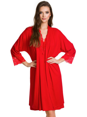 Red Viscose Robe Mediolano Etna 12014 — Lace Sleeves