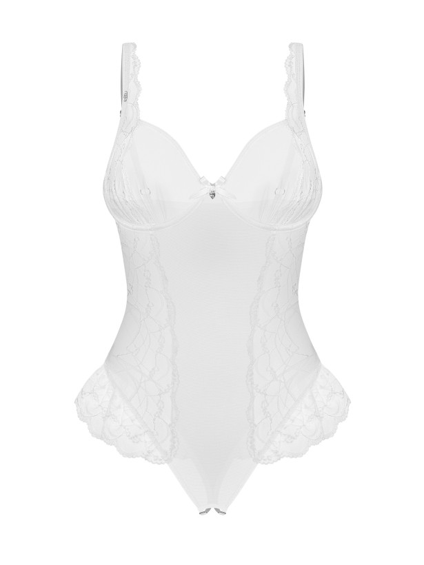 White Crotchless Underwired Lace Bodysuit Obsessive Weddya