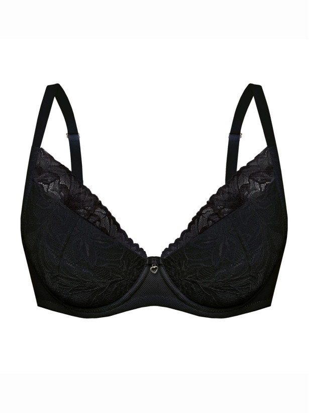 Black Lace Longline Push-Up Bra Mefemi Laura – Underwired Support