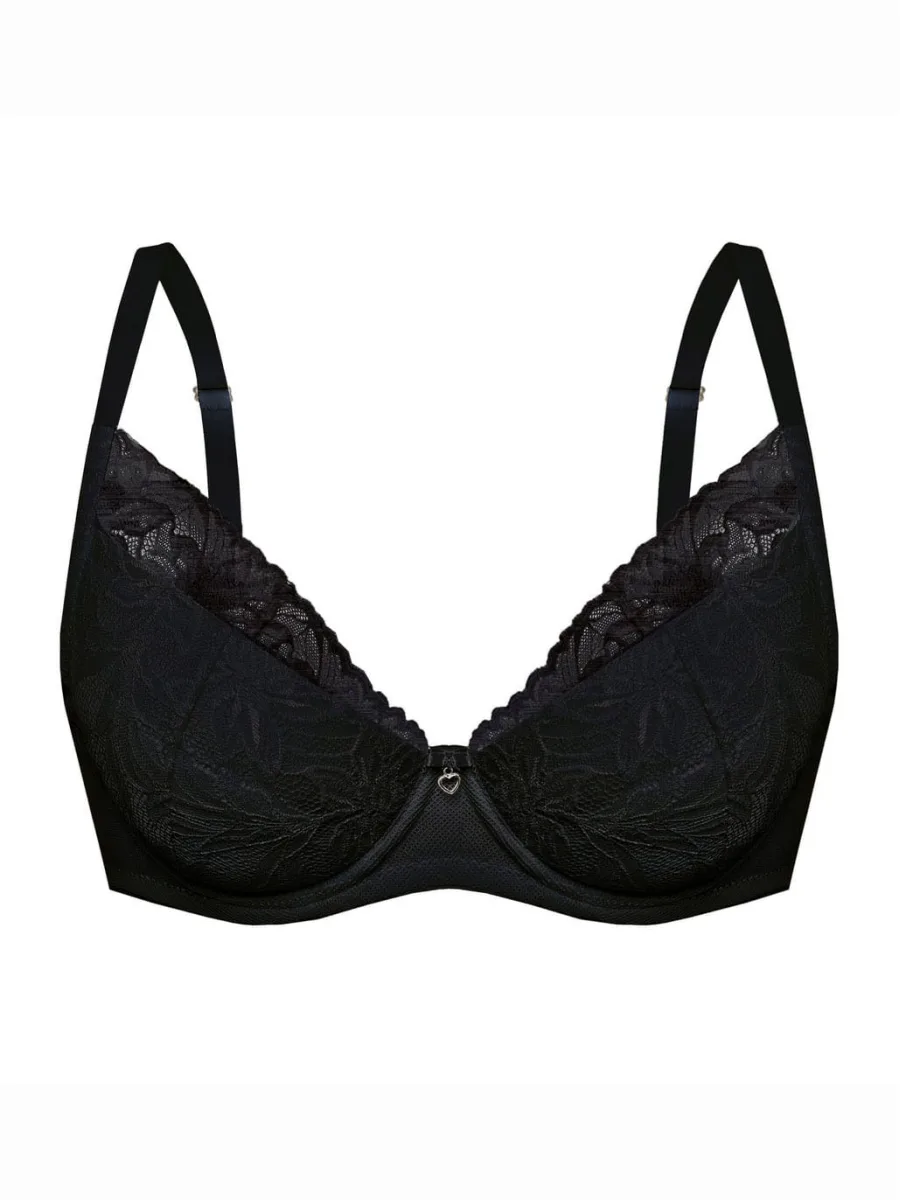 Black Lace Longline Push-Up Bra Mefemi Laura – Underwired Support