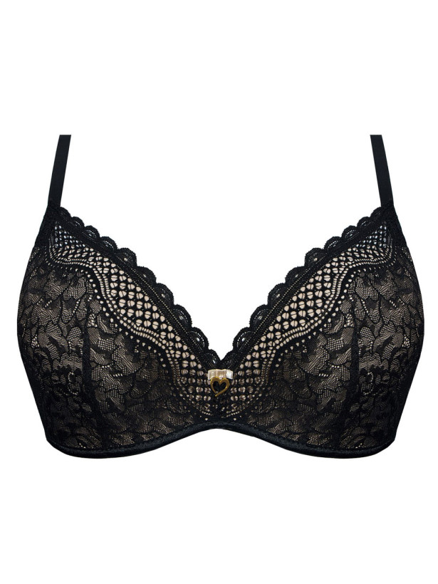 Black Lace Wireless Push-Up Bra Mefemi Clarisa – Deep Plunge Lift
