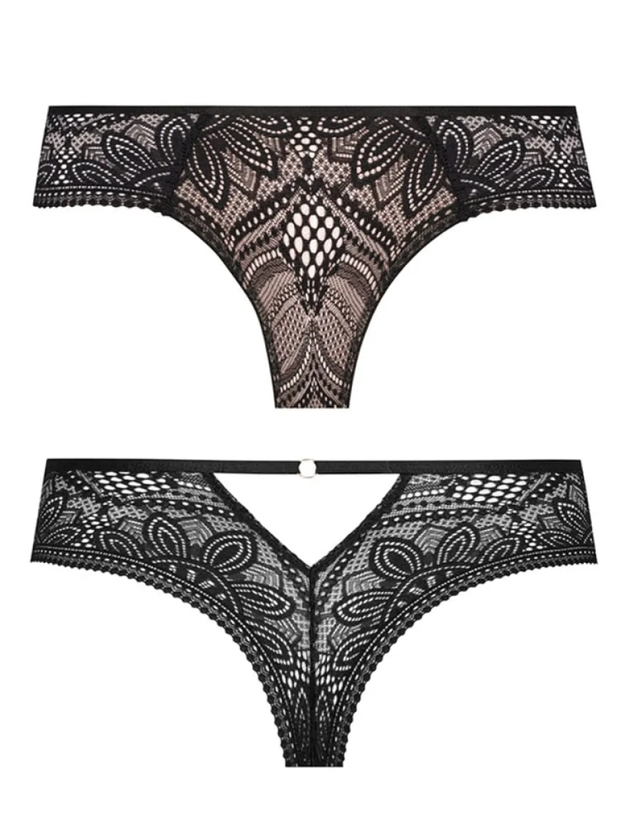 Brazilian-Slip aus Spitze Mefemi Desire – Eleganter Schwarz-Nude-Kontrast