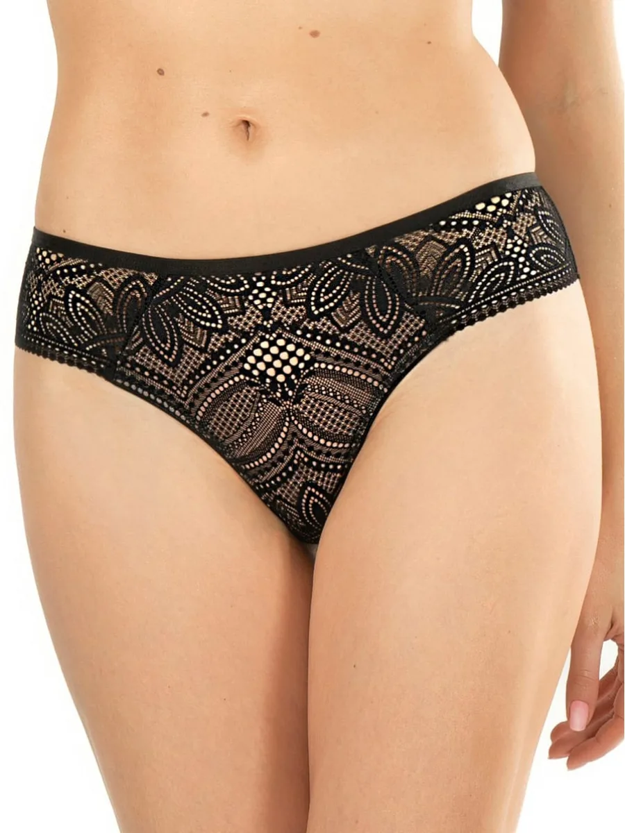 Brazilian-Slip aus Spitze Mefemi Desire – Eleganter Schwarz-Nude-Kontrast