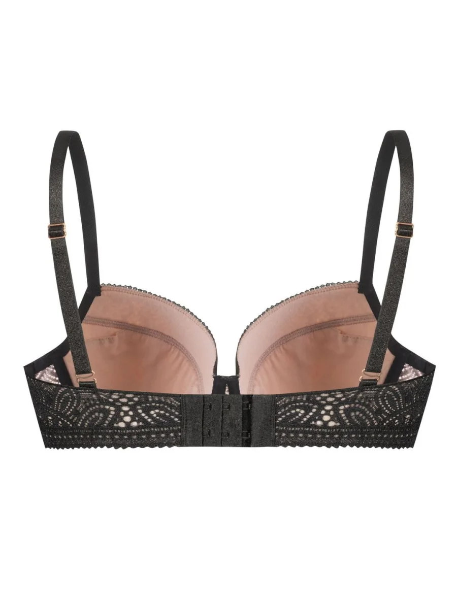 Schwarz-Beigefarbener Spitzen-Push-up-BH Mefemi Desire – Eleganter Kontrast & Halt