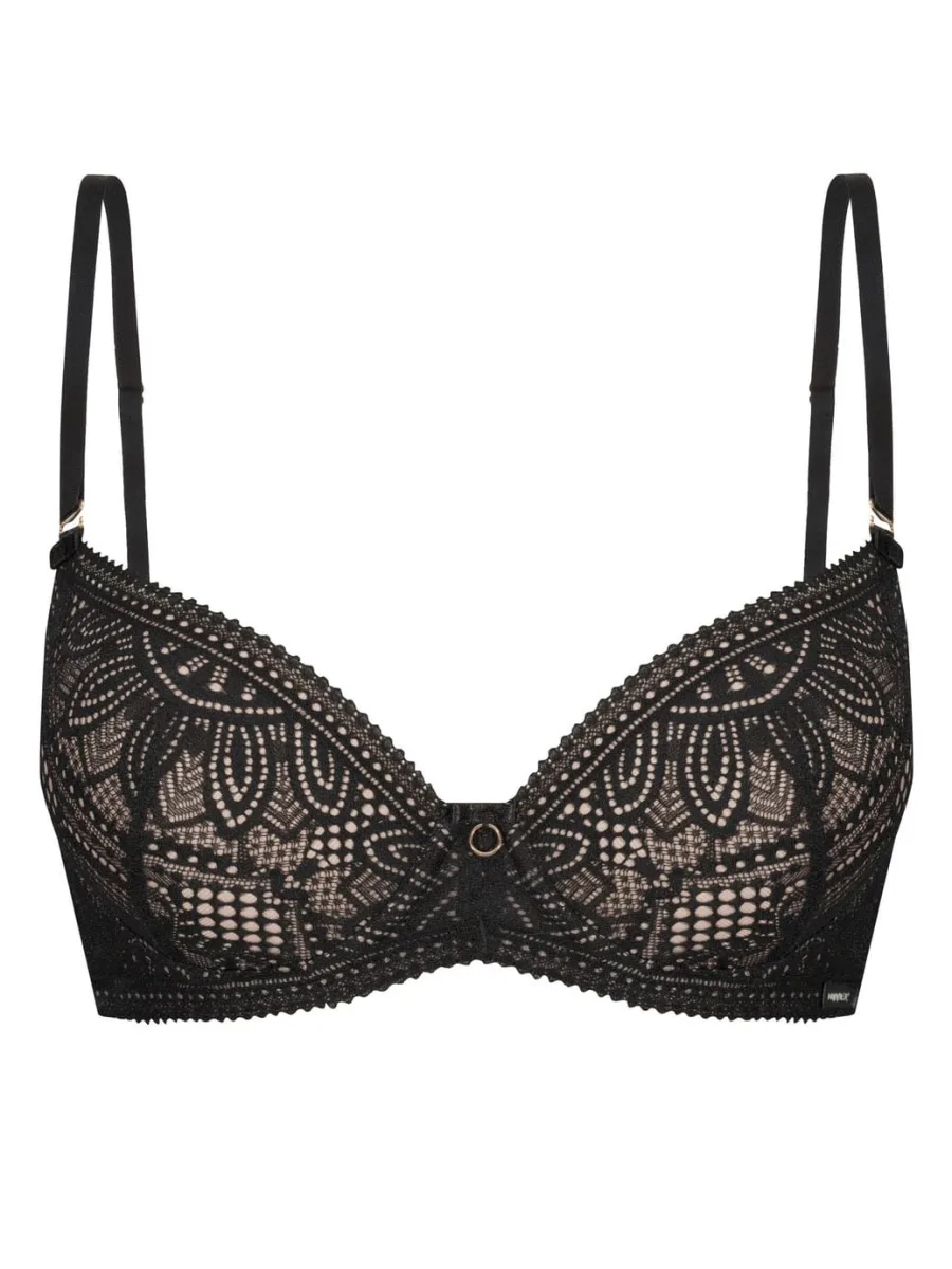 Schwarz-Beigefarbener Spitzen-Push-up-BH Mefemi Desire – Eleganter Kontrast & Halt