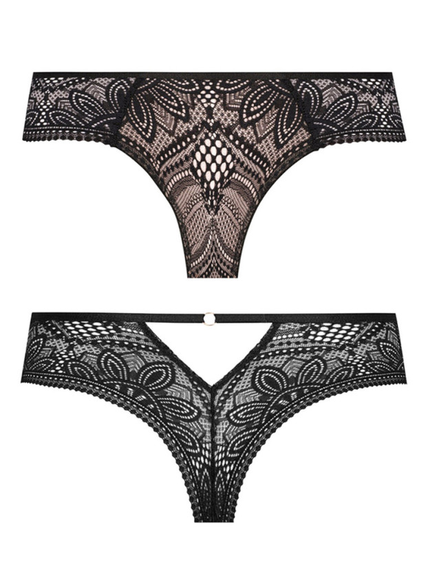 Lace Brazilian Panties Mefemi Desire – Elegant Black & Nude Contrast