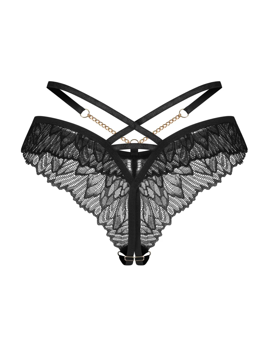 Black Lace Crotchless Thong With Gold Chain Obsessive Matildea Black