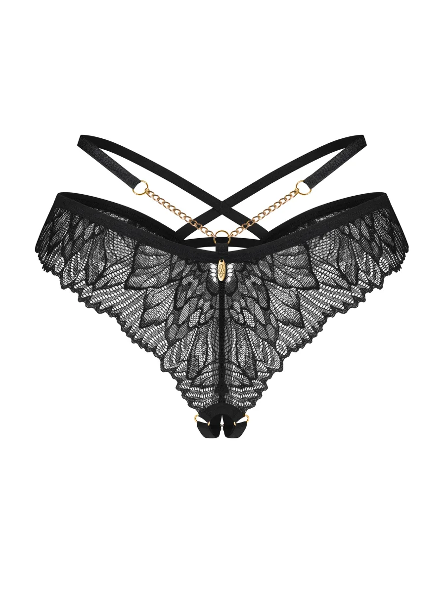 Black Lace Crotchless Thong With Gold Chain Obsessive Matildea Black