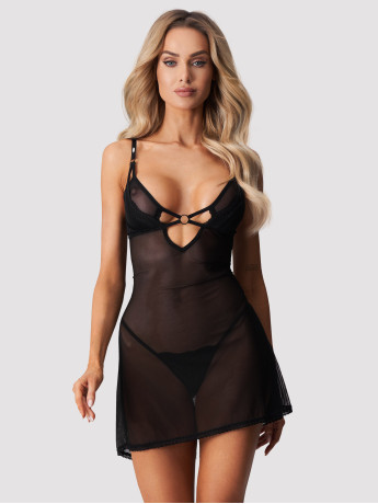 Black Mesh Chemise Obsessive Alliane — Ring Detail