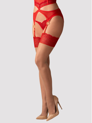 Beige Lace Stockings Obsessive Cupide Desir — Red Trim