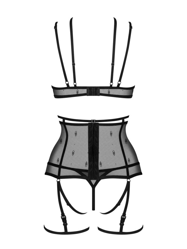 Black 4-Piece Lingerie Set Obsessive Exquisite Anniverse — Jacquard Mesh