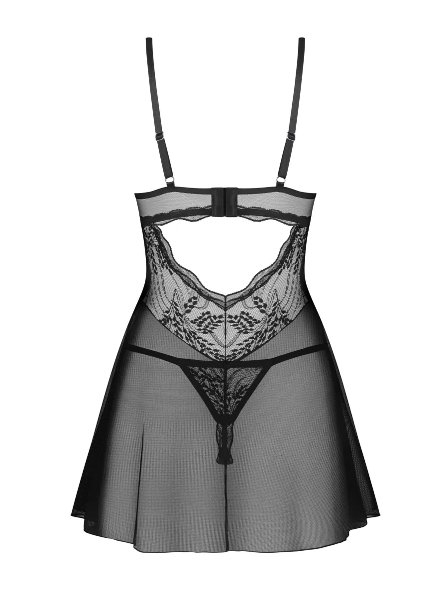 Schwarzes Babydoll Perisia Set — Florale Spitze