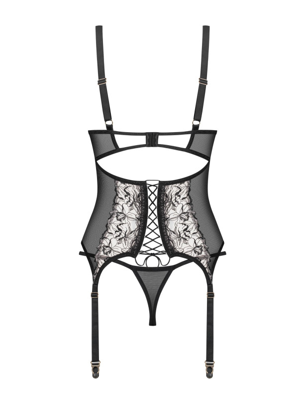 Schwarz-Beiges Korsett Vila Blanes — Blumenstickerei