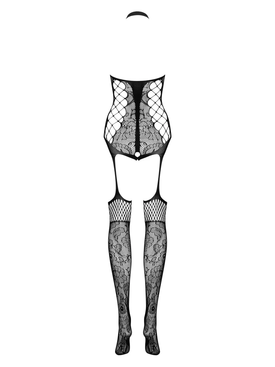Black Bodystocking Obsessive F240 — Floral Lace Teddy