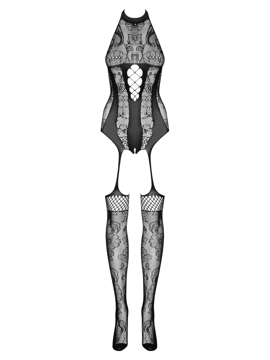 Black Bodystocking Obsessive F240 — Floral Lace Teddy