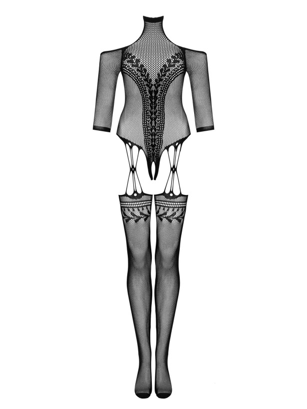 Black Bodystocking Obsessive G333 — Floral Teddy