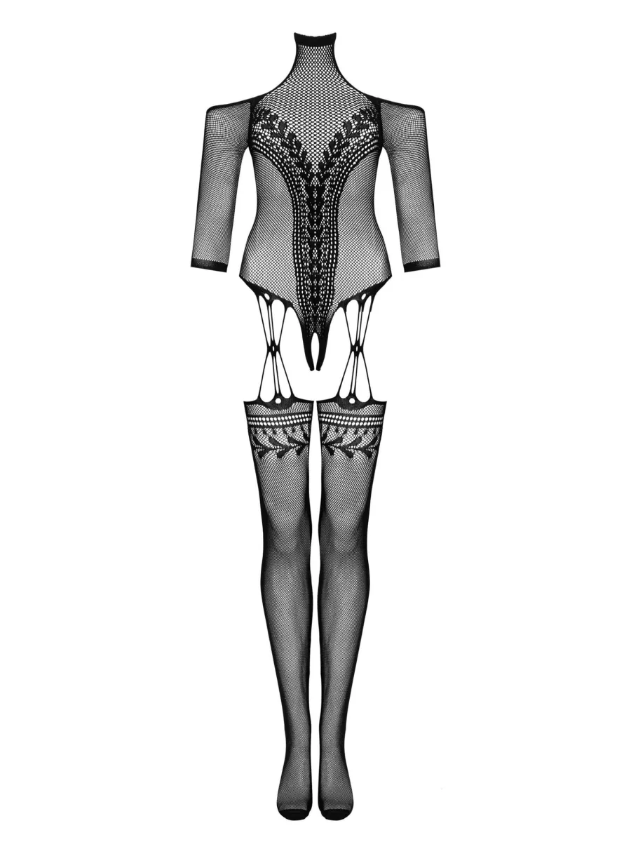 Black Bodystocking Obsessive G333 — Floral Teddy