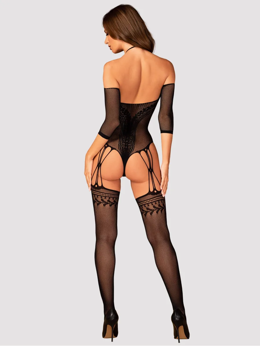 Black Bodystocking Obsessive G333 — Floral Teddy