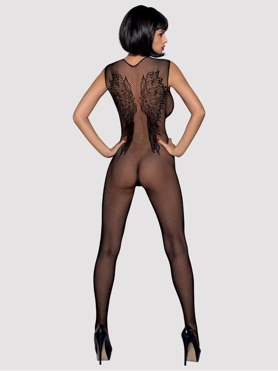 Black Bodystocking Obsessive N112 — Lace Wing Design