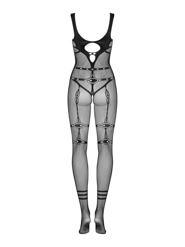Obsessive N123 Transparenter schwarzer Ouvert-Bodystocking mit einzigartigem Muster