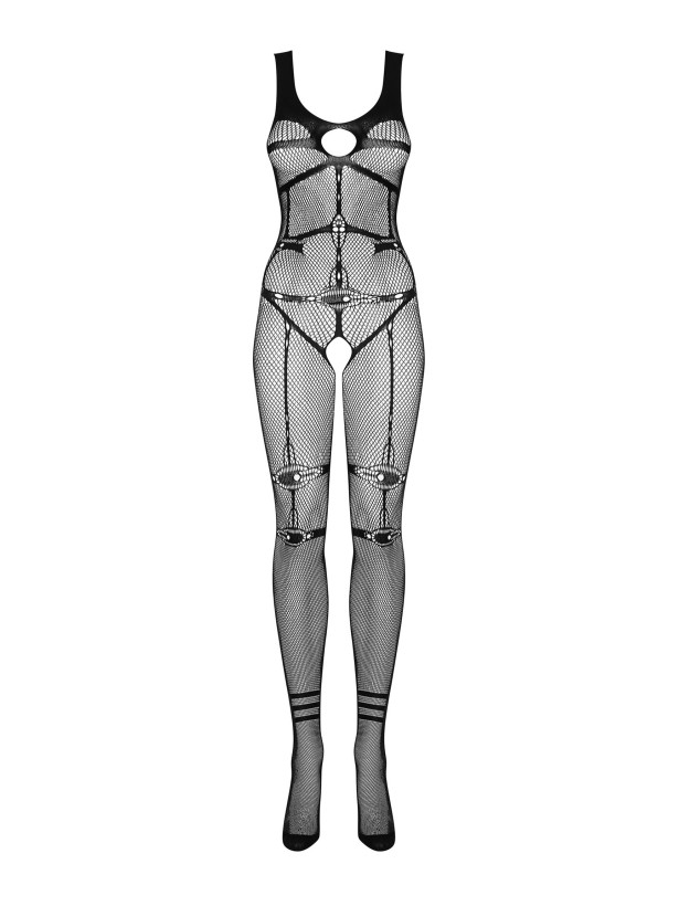 Obsessive N123 Transparenter schwarzer Ouvert-Bodystocking mit einzigartigem Muster