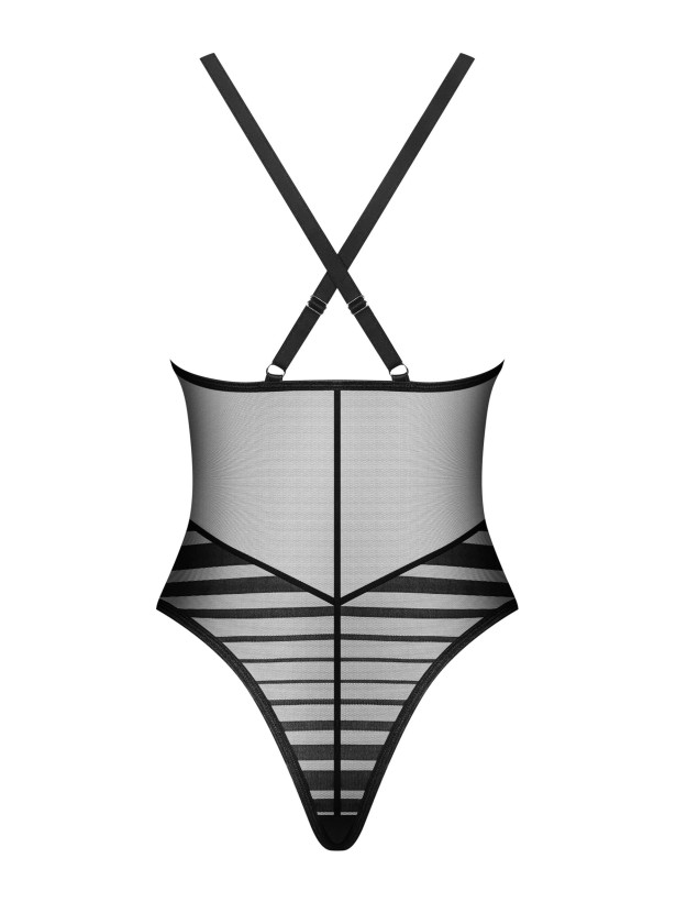 Black Bodysuit Obsessive Exquisite Lune Bellis — Striped Mesh Teddy