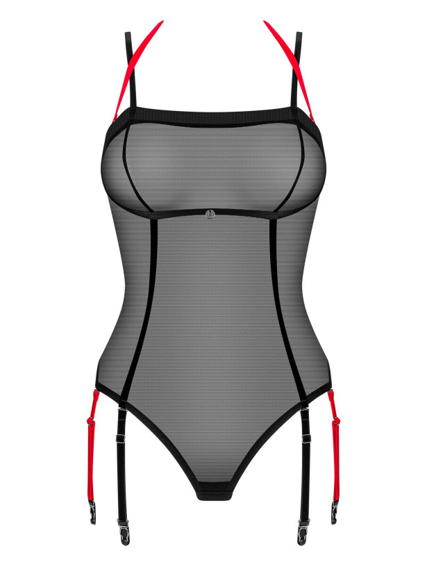 Obsessive Glandez Transparenter schwarzer Netz-Body mit Strapshaltern