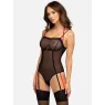 Obsessive Glandez Transparenter schwarzer Netz-Body mit Strapshaltern
