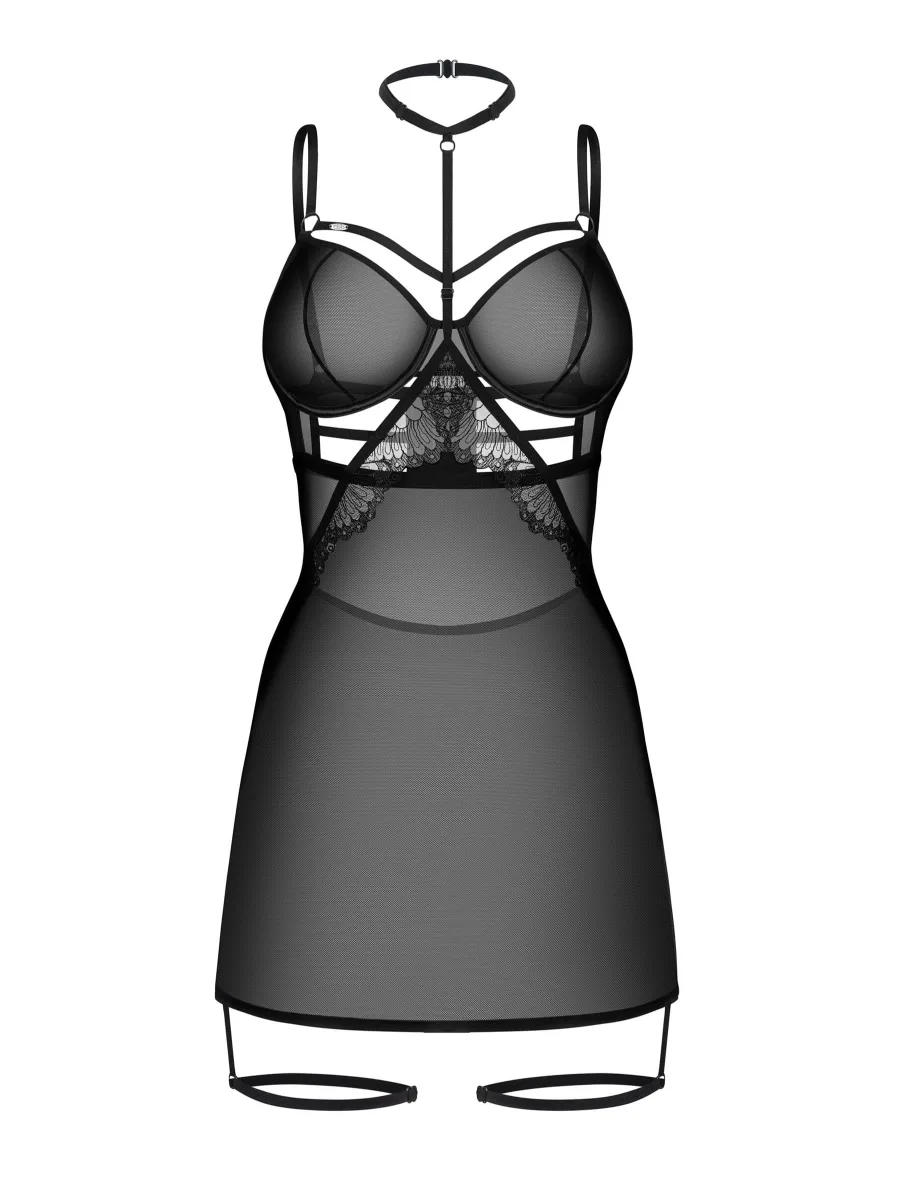 Black Chemise Obsessive Arrowel — Sheer Underwired Lingerie