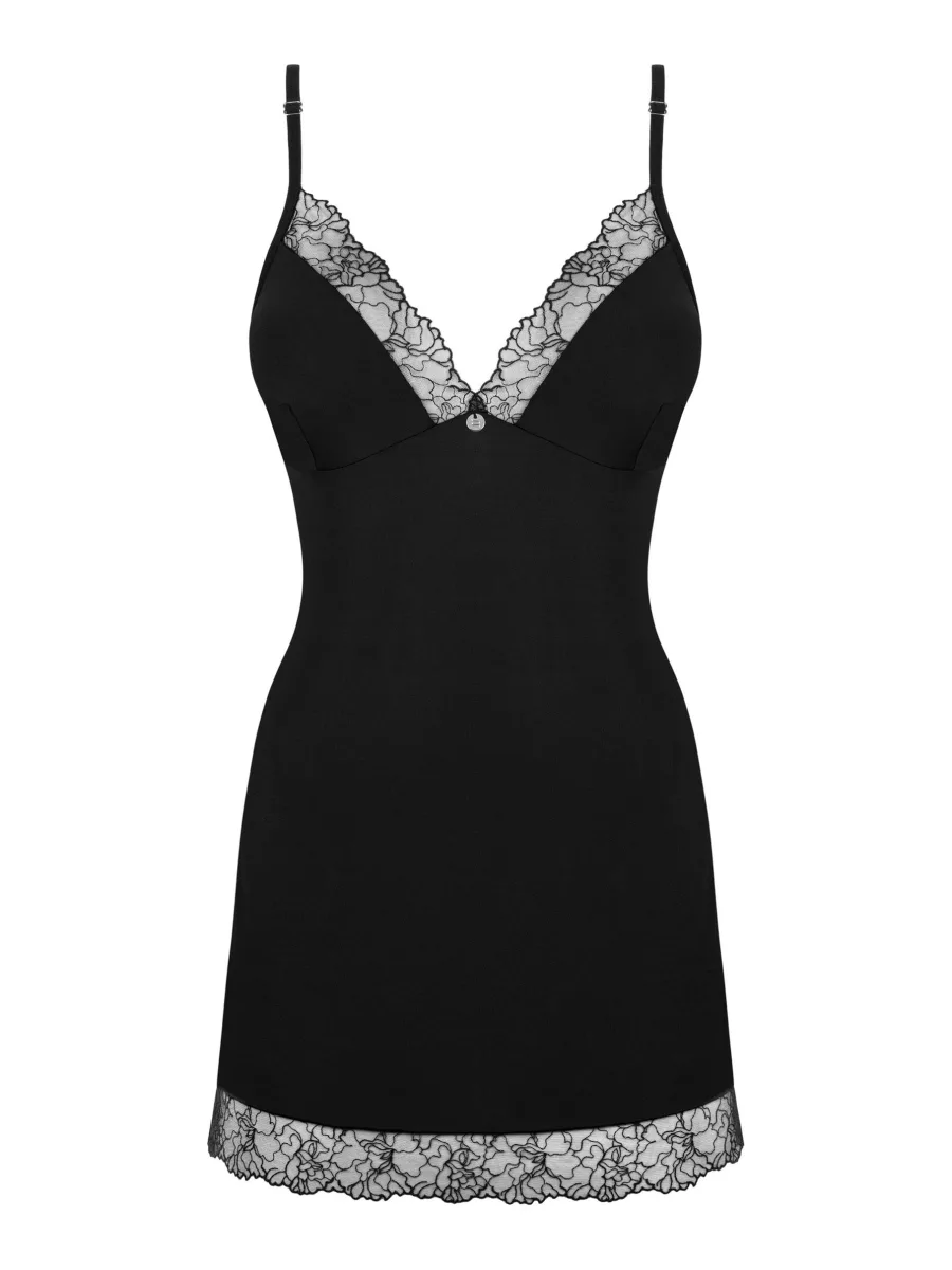Black Chemise Obsessive Bella Rou — Embroidered Tulle
