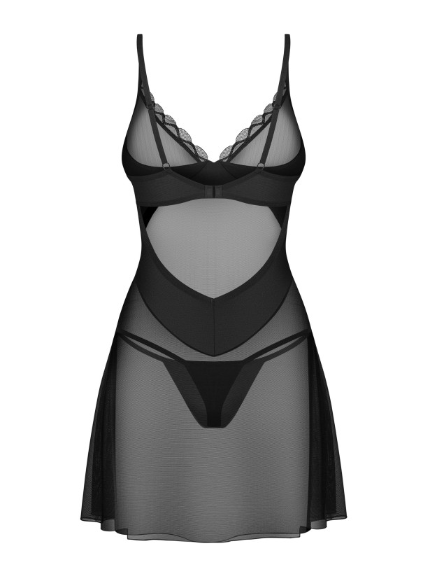 Black Chemise Set Obsessive Stelisa — Sheer Underwired Lingerie