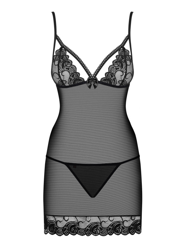 Black Chemise Set Obsessive Wonderia — Sheer Lace
