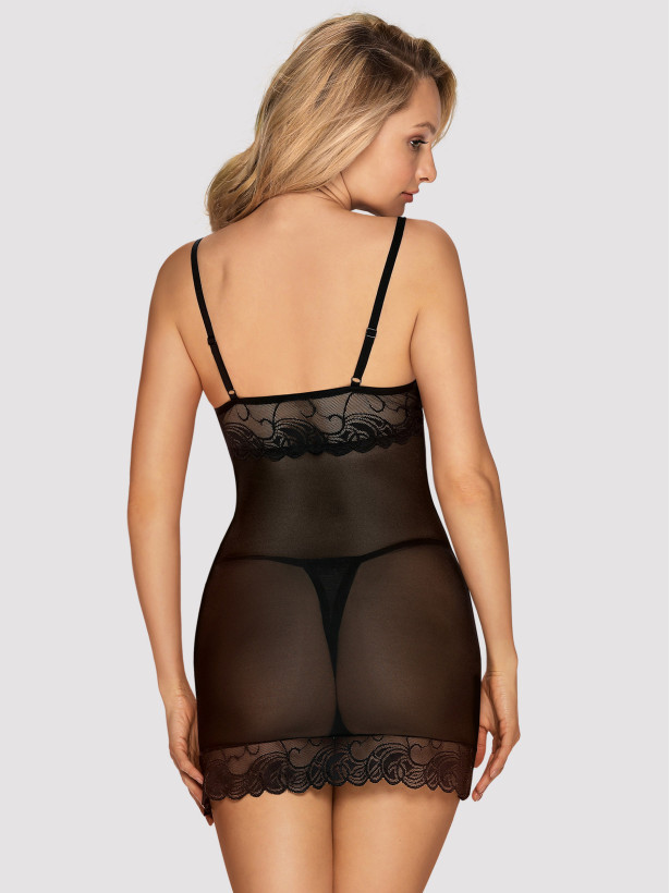 Black Chemise Set Obsessive Wonderia — Sheer Lace