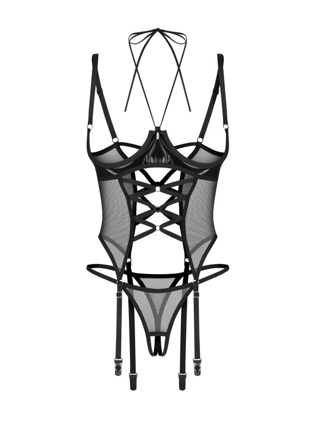Schwarzes Korsett-Set Obsessive Dominna — Offene Cups