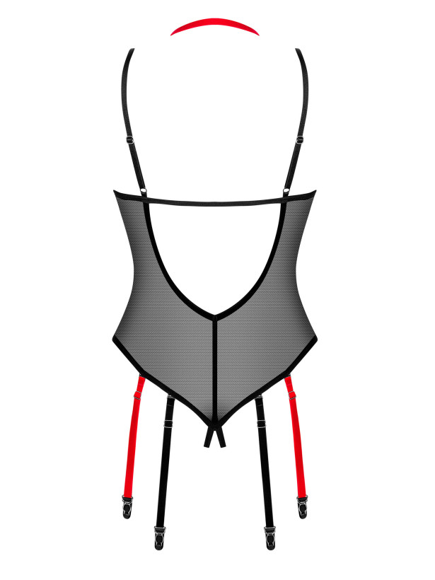 Obsessive Glandez Transparenter schwarzer Ouvert-Body aus Netzmaterial mit Strapshaltern