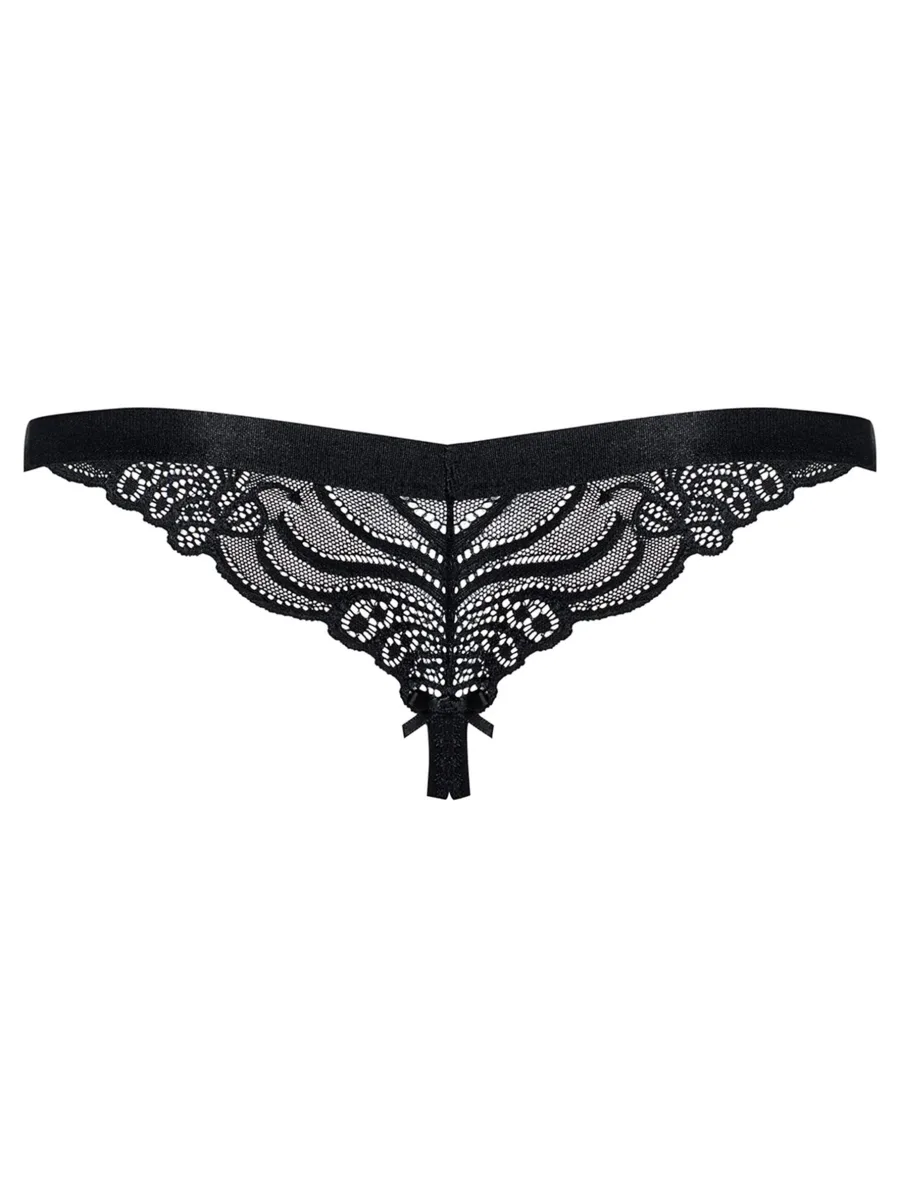 Black Crotchless Thong Obsessive 828-THC-1 — Lace