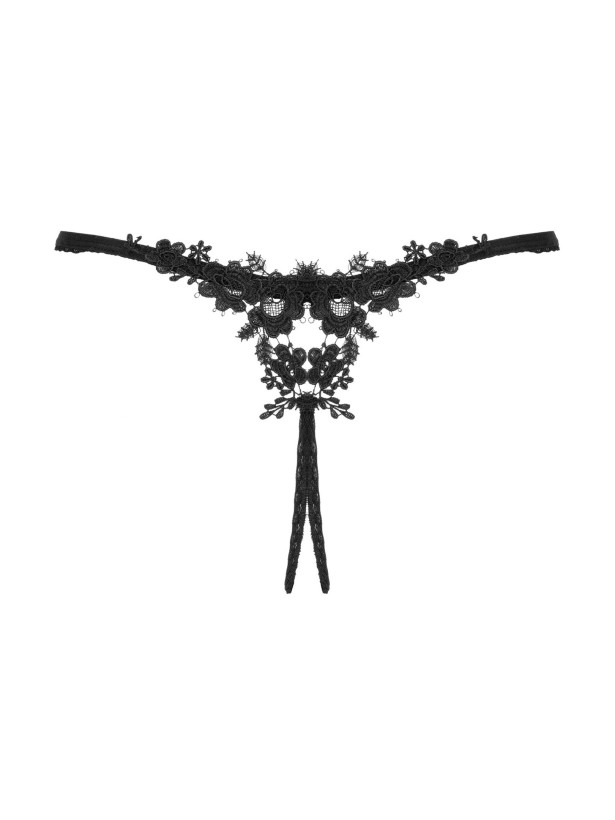 Black Crotchless Thong Obsessive Celia Noir — Lace Lingerie