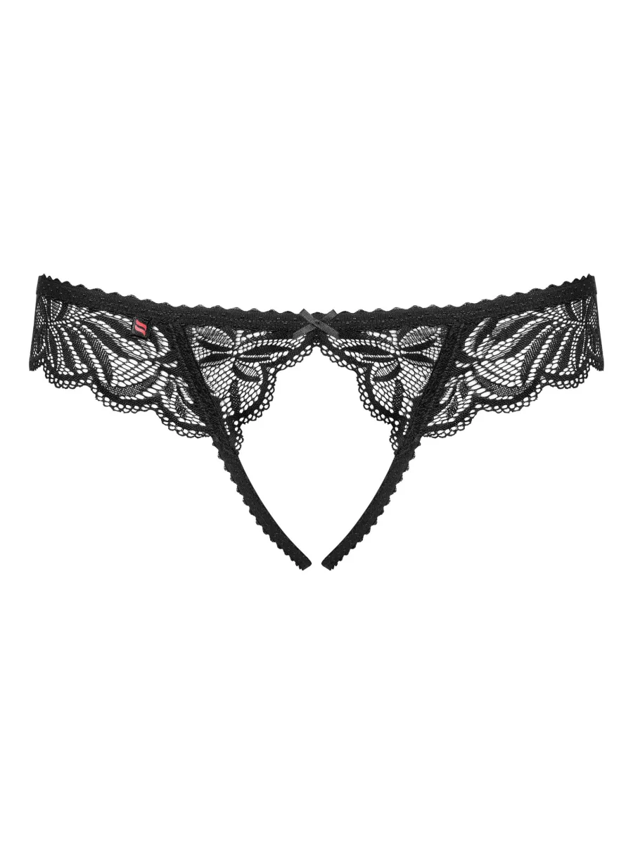 Black Crotchless Thong Obsessive Contica — Lace Design