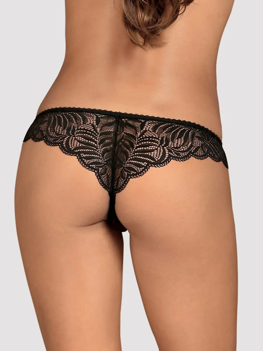 Black Crotchless Thong Obsessive Contica — Lace Design