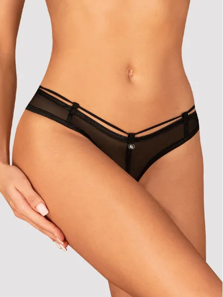 Black Crotchless Thong Obsessive Roxelia — Open Cut