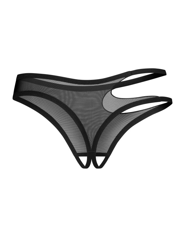 Black Crotchless Thong Obsessive Saturis — Mesh Cutout