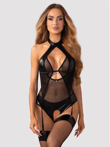 Schwarzer Kunstleder-Body Obsessive Dominna — Ouvert