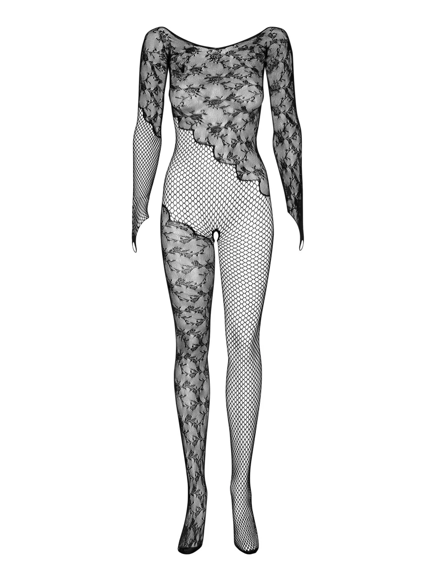 Black Floral Bodystocking Obsessive F210 — Open Crotch