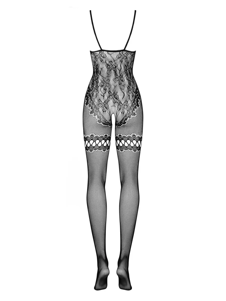 Black Floral Bodystocking Obsessive F213 — Open Crotch