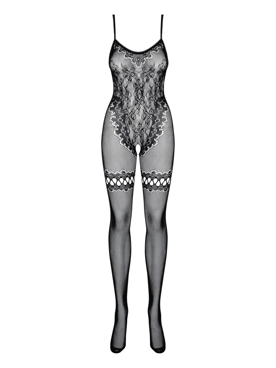 Black Floral Bodystocking Obsessive F213 — Open Crotch