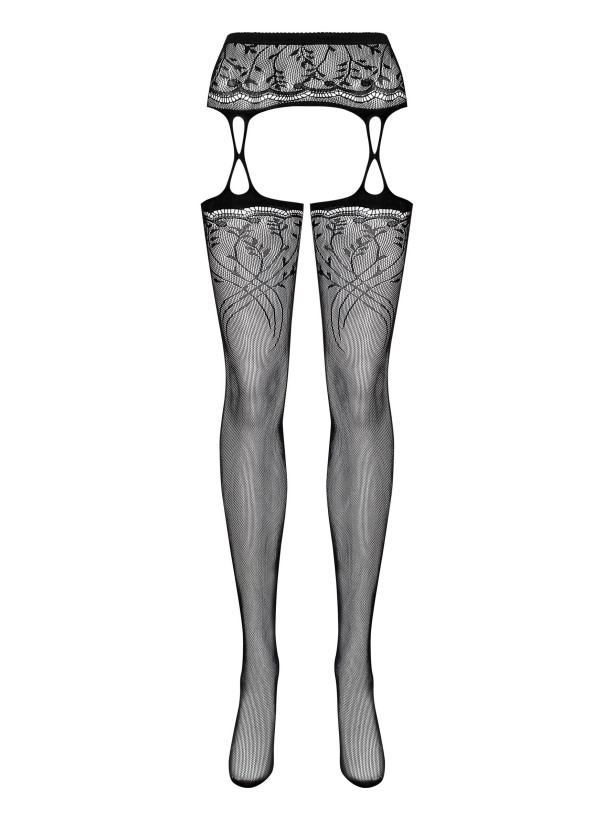Black Garter Stockings Obsessive S206 — Floral Lace