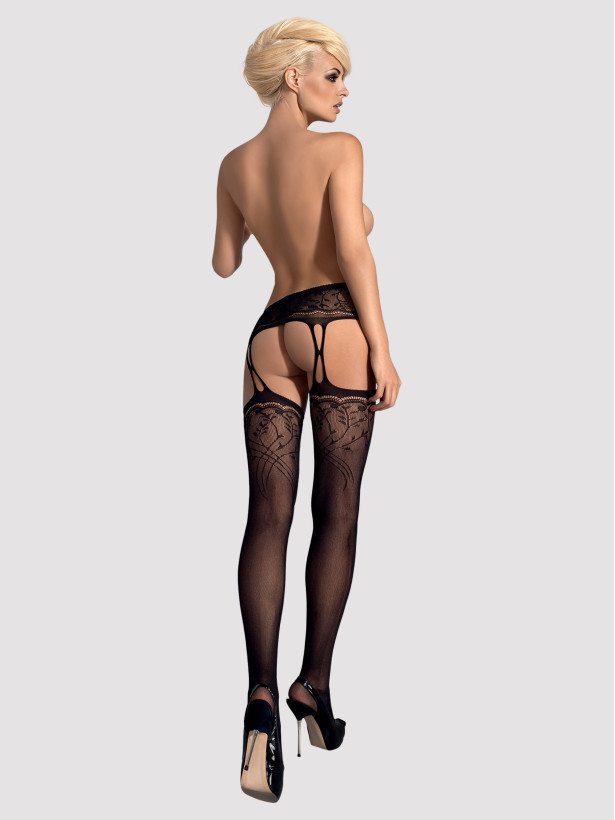 Black Garter Stockings Obsessive S206 — Floral Lace