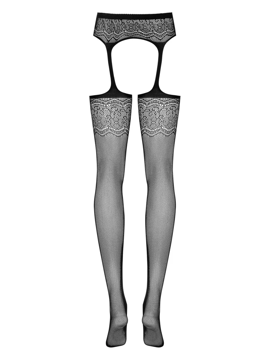 Black Garter Stockings Obsessive S207 — Floral Lace
